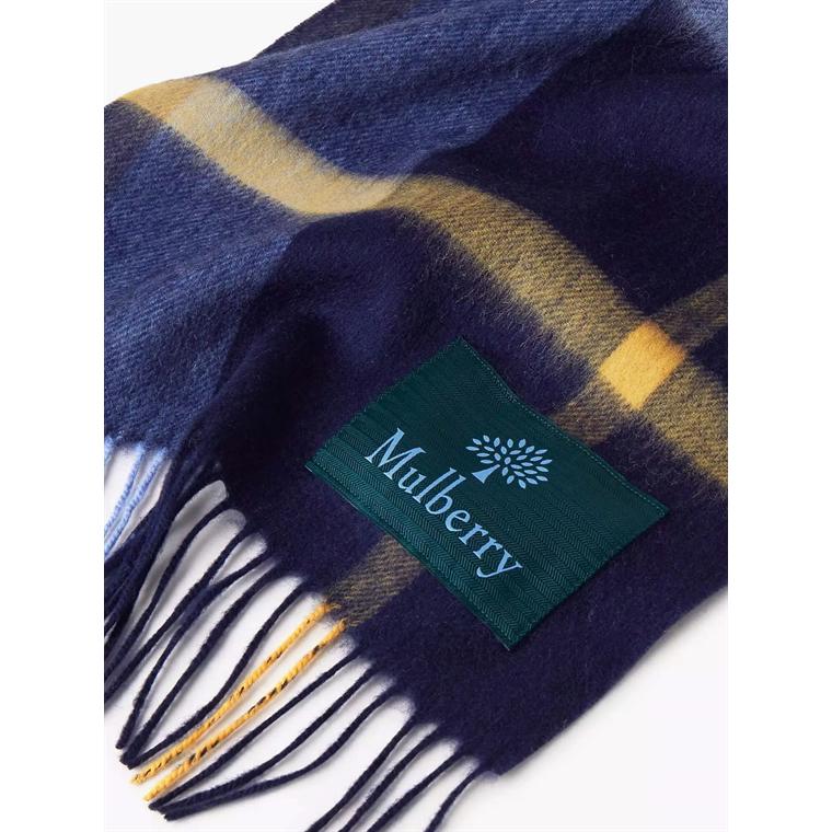 Mulberry Small Check Merino Wool Scarf Cornflower Blue